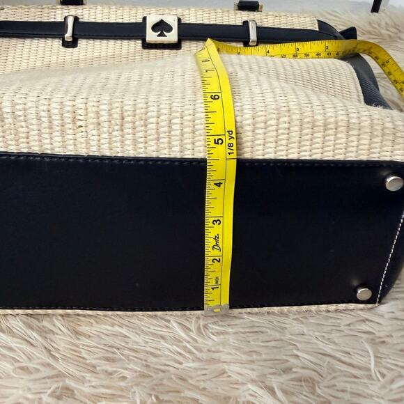 Kate Spade Woven Straw Tote Black Leather Trim Spade Lock - Picture 9 of 13